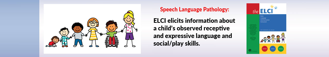 Promotional banner showing illustration of children, and cover art for Expressive and Receptive One-Word Assessments. The ROWPVT & EOWPVT are classic assessments of Receptive and Expressive vocabularly, normed to age 80+.