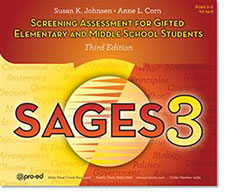 Main product art for Screening Assessment for Gifted Elementary and Middle School Students–3 (SAGES-3).